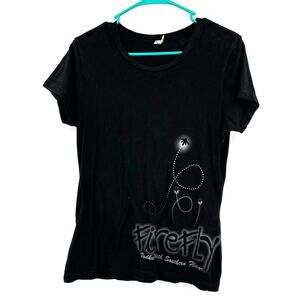 Alstyle Size Large Short Sleeve‎ Crewneck T-Shirt Black Firefly Print Activewear